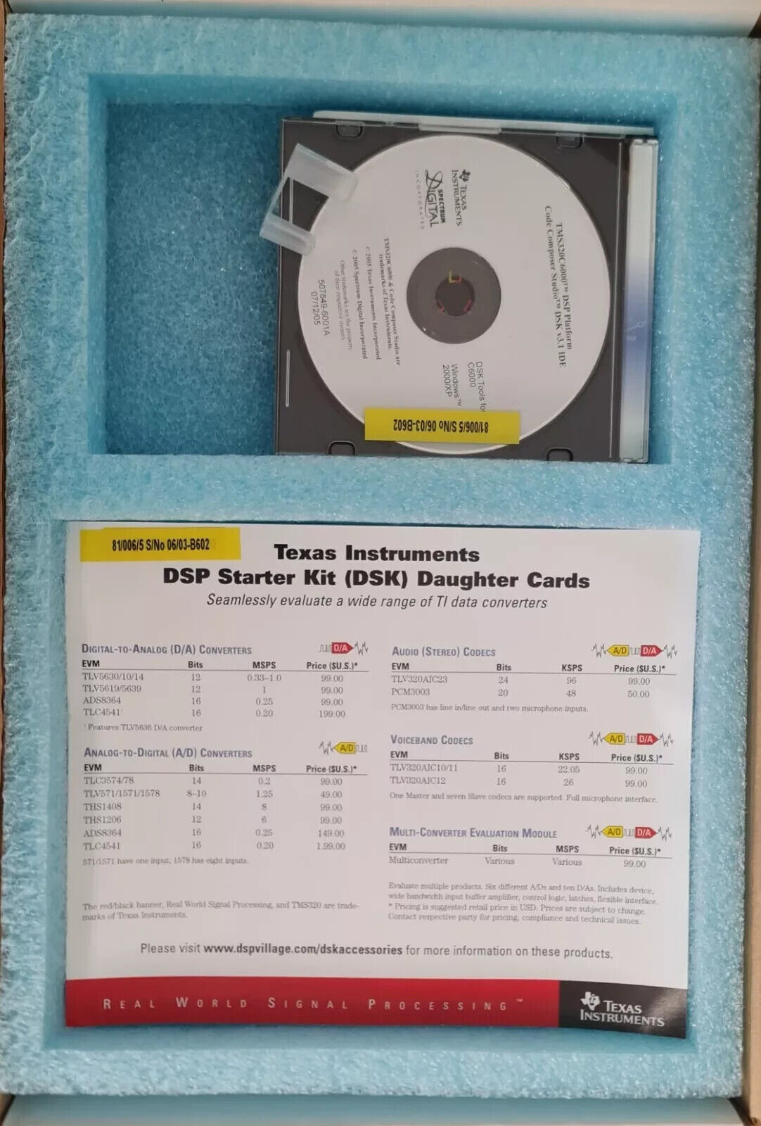NEW DIGITAL SPECTRUM DSP STARTER KIT TMS320C6713DSK TEXAS INSTRUMENTS