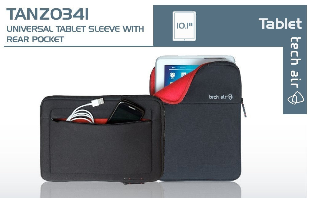 TECHAIR TANZ0341 UNIVERSAL 10" COMPACT COUSION TABLET SLEEVE WITH REAR POCKET