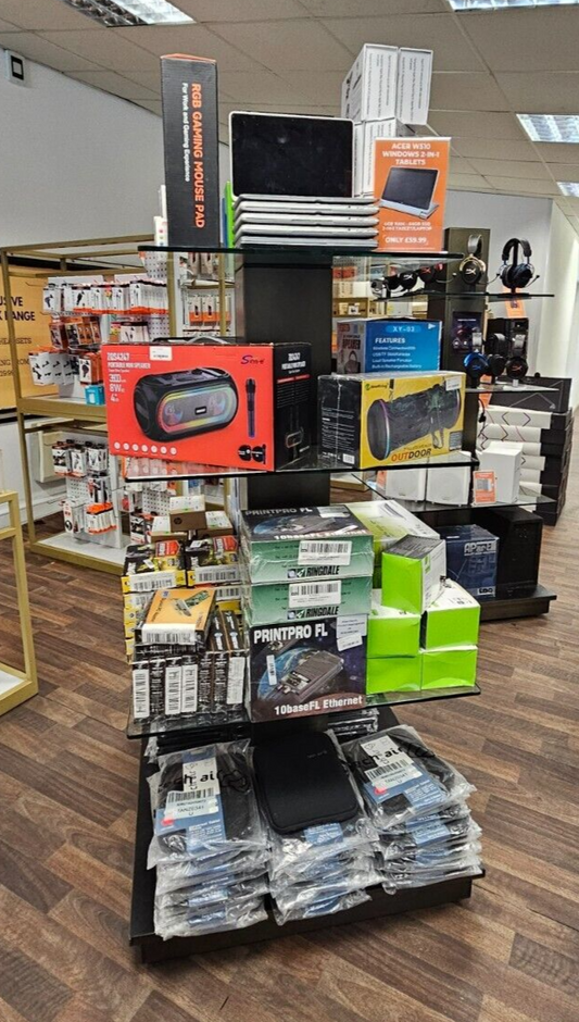 MODERN GLASS DISPLAY PYRAMID RETAIL SHOP ISLAND 3 TIER GONDOLA SHELVING SHOWCASE