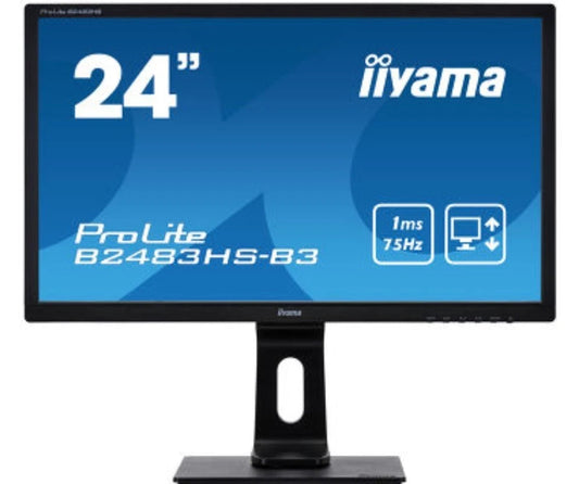IIYAMA PL2483H 24" FHD 1920X1080 LED BACKLIT 75HZ MONITOR DVI VGA PORT BLACK