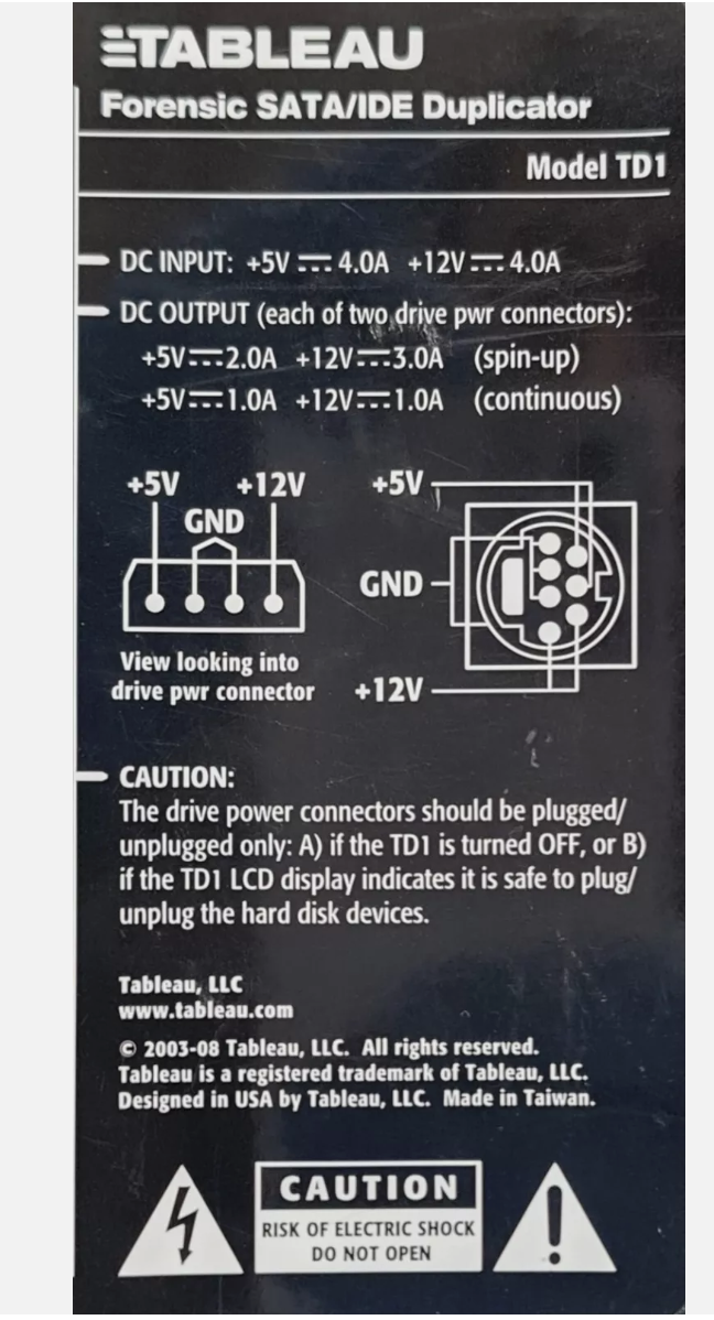 TABLEAU TD1 FORENSIC SATA/IDE DUPLICATOR HIGH-PERFORMANCE DATA IMAGING CLONING