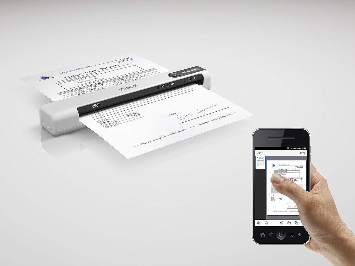EPSON WORKFORCE DS-80W 216 X 1828 MM 600 X 600 DPI 48BIT MOBILE PORTABLE SCANNER