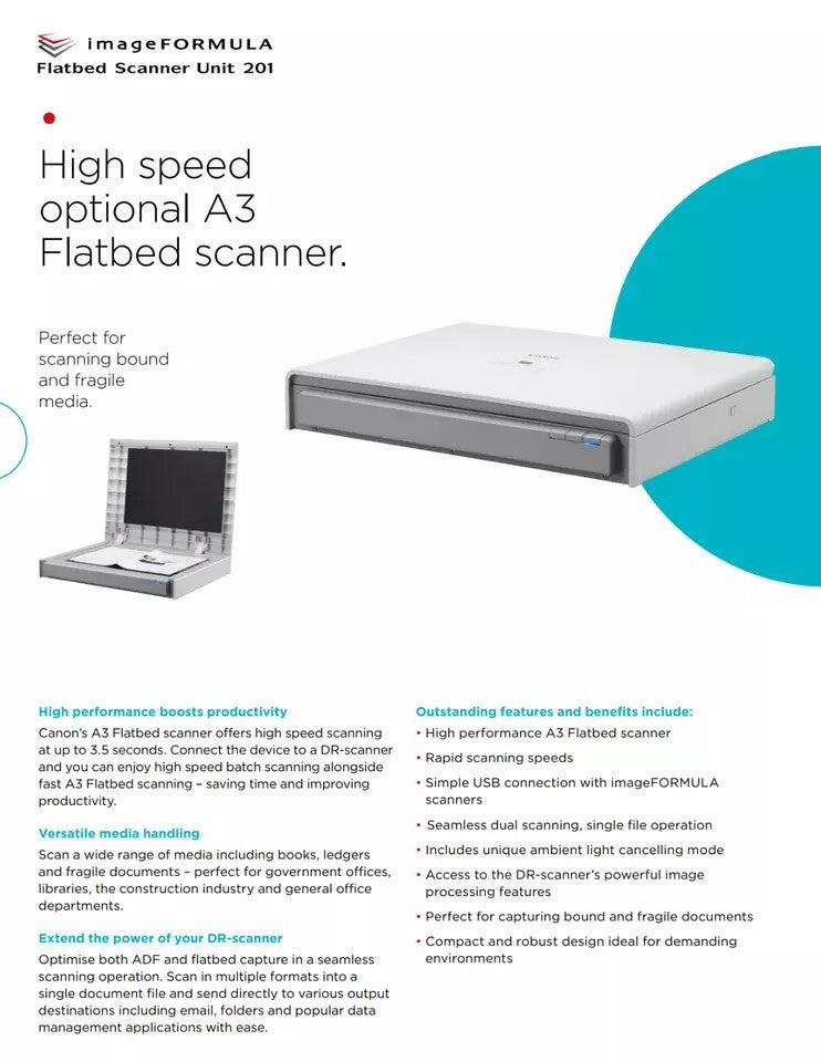CANON IMAGEFORMULA FLATBED SCANNER UNIT 201 COLOR A3 A4 HIGH-RESOLUTION SCANNER