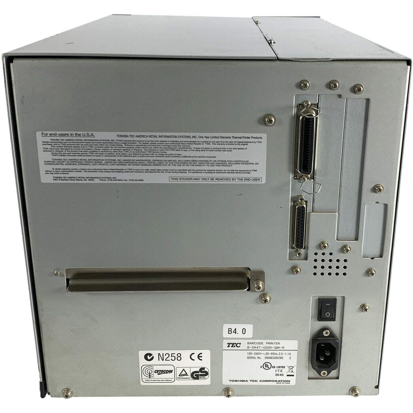TOSHIBA TEC B-SX4 INDUSTRIAL THERMAL TRANSFER USB ETHERNET 203DPI LABEL PRINTER    -   USED