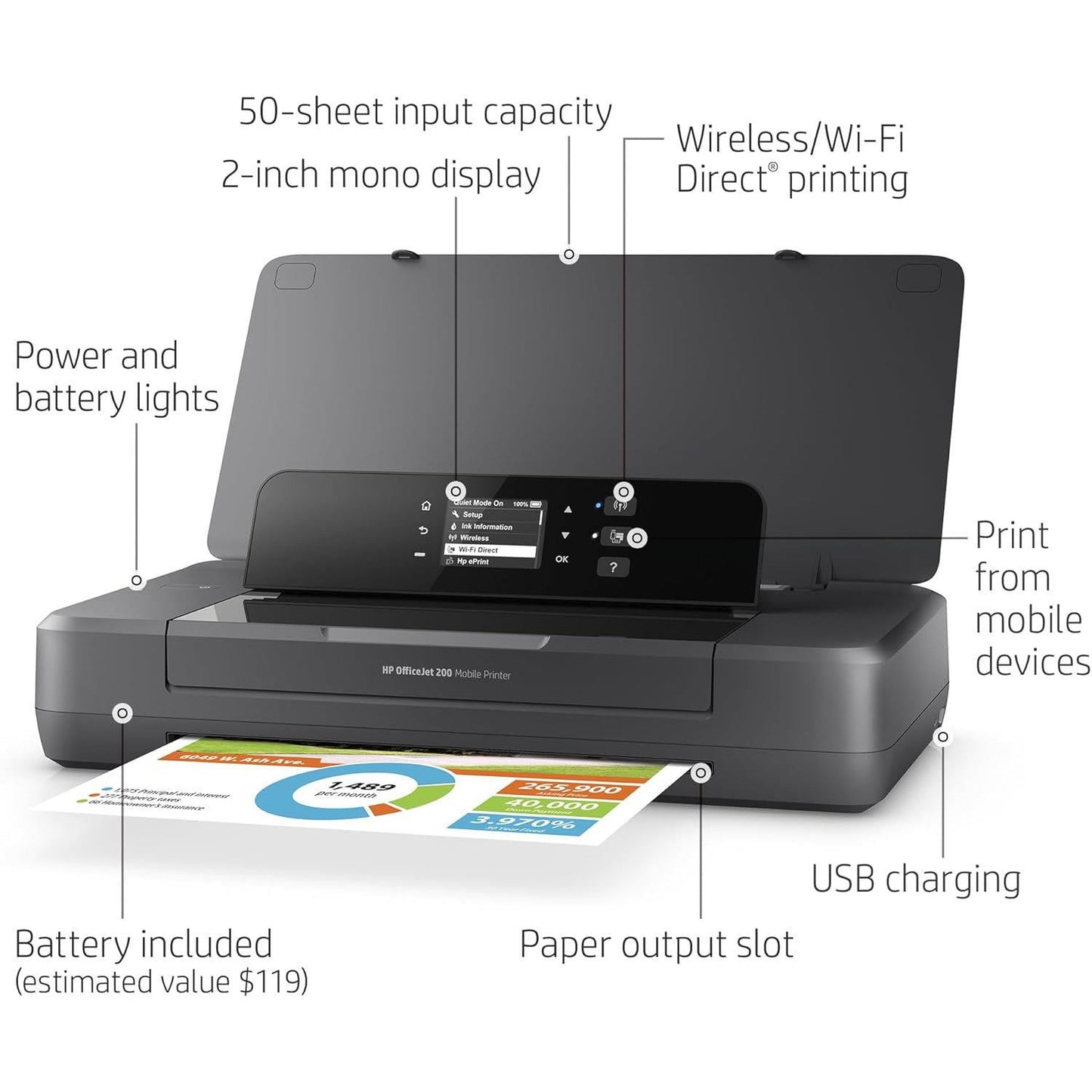 HP OFFICEJET 200 MOBILE PRINTER PORTABLE USB ONLY FAST COLOR INKJET A4 PHOTO