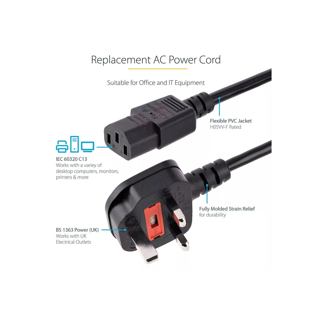 UK 1.8M 3 PIN POWER CABLE CORD KETTLE LEAD FOR COMPUTER MONITOR TV PC PRINTER