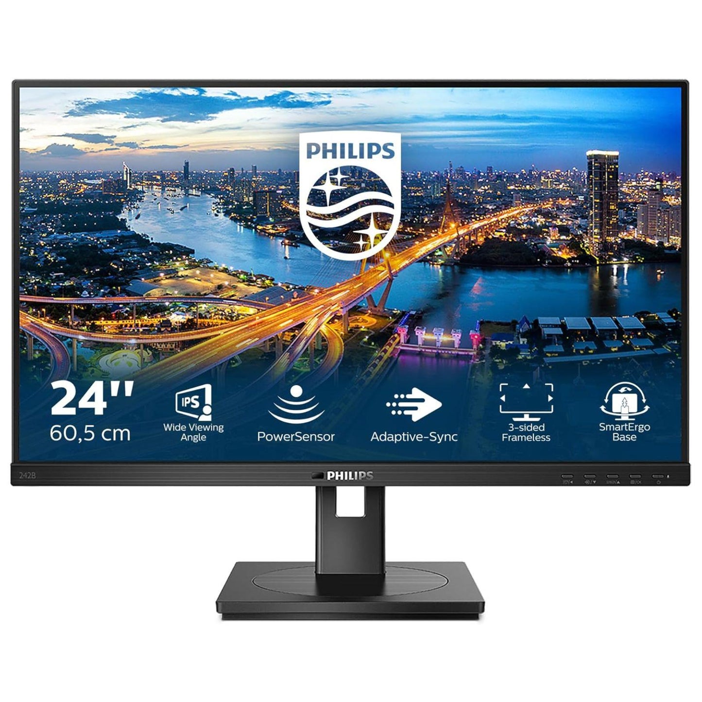 PHILLIPS 242B1 23.8" FHD 1920X1080 IPS LED MONITOR DP HDMI VGA DVI WITHOUT STAND MONITOR FOR HOME & OFFICE USE     -  GOOD REFURBISHED